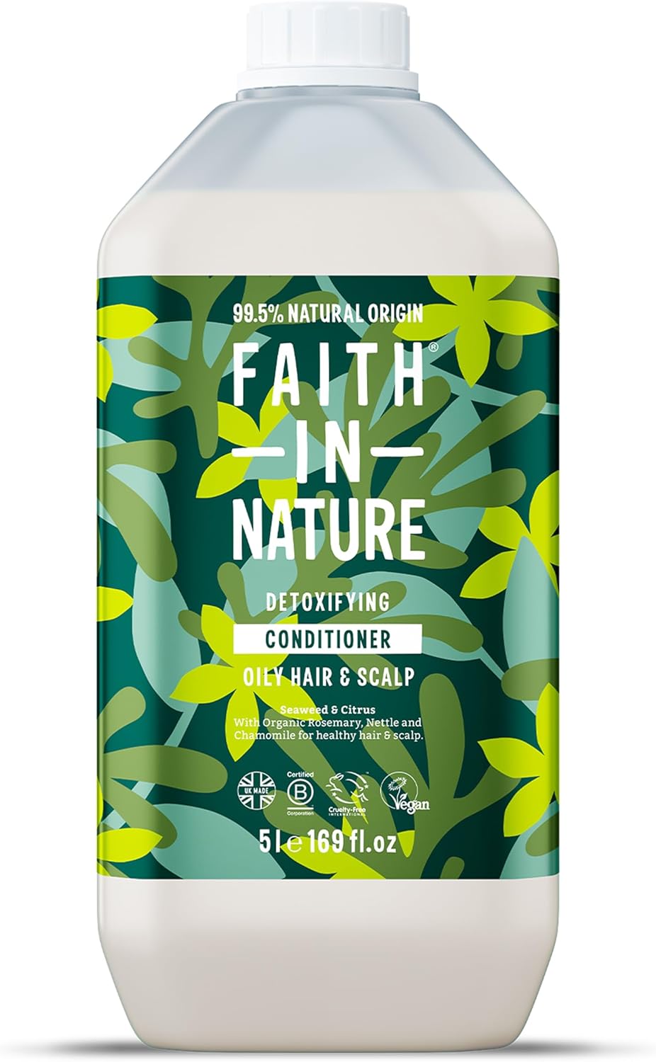 Faith In Nature Natural Seaweed & Citrus Conditioner, Detoxifying For Oily Hair & Scalp, Vegan & Cruelty Free, No Sls, Silicones Or Parabens, 5L Refill Pack