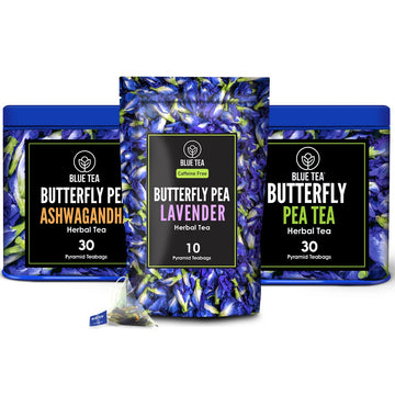 Blue Tea - Butterfly Pea + Lavender + Ashwagandha Freshest Herbal Tea | Caffeine Free - Gluten Free | Non-Gmo