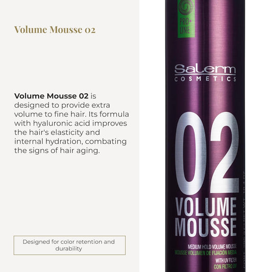 Salerm - Volume Mousse - Pro Line Volume Mousse - 405 Ml - For Fine Hair - With Hyaluronic Acid - Improves Hair Hydration And Elasticity - Preserves And Prolongs Color Duration