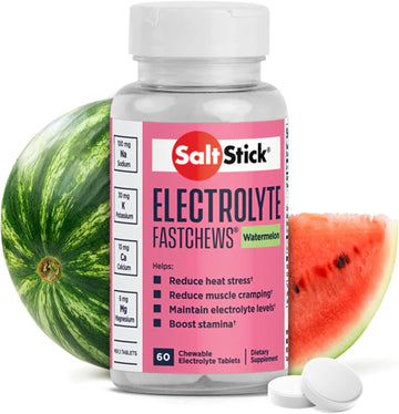 Saltstick Fastchews Electrolytes - 60 Chewable Electrolyte Tablets - Watermelon - Salt Tablets For Running, Fast Hydration, Leg Cramps Relief, Sports Recovery - Non-Gmo, Vegan, Gluten Free