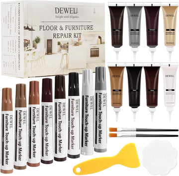 DEWEL Wood Furniture Repair Kit, Professional Wood Fillers and Furniture Touch Up Markers Repair Stains, Scratches, Wood Floors, Tables, Cabinet, Carpenters, Bedposts