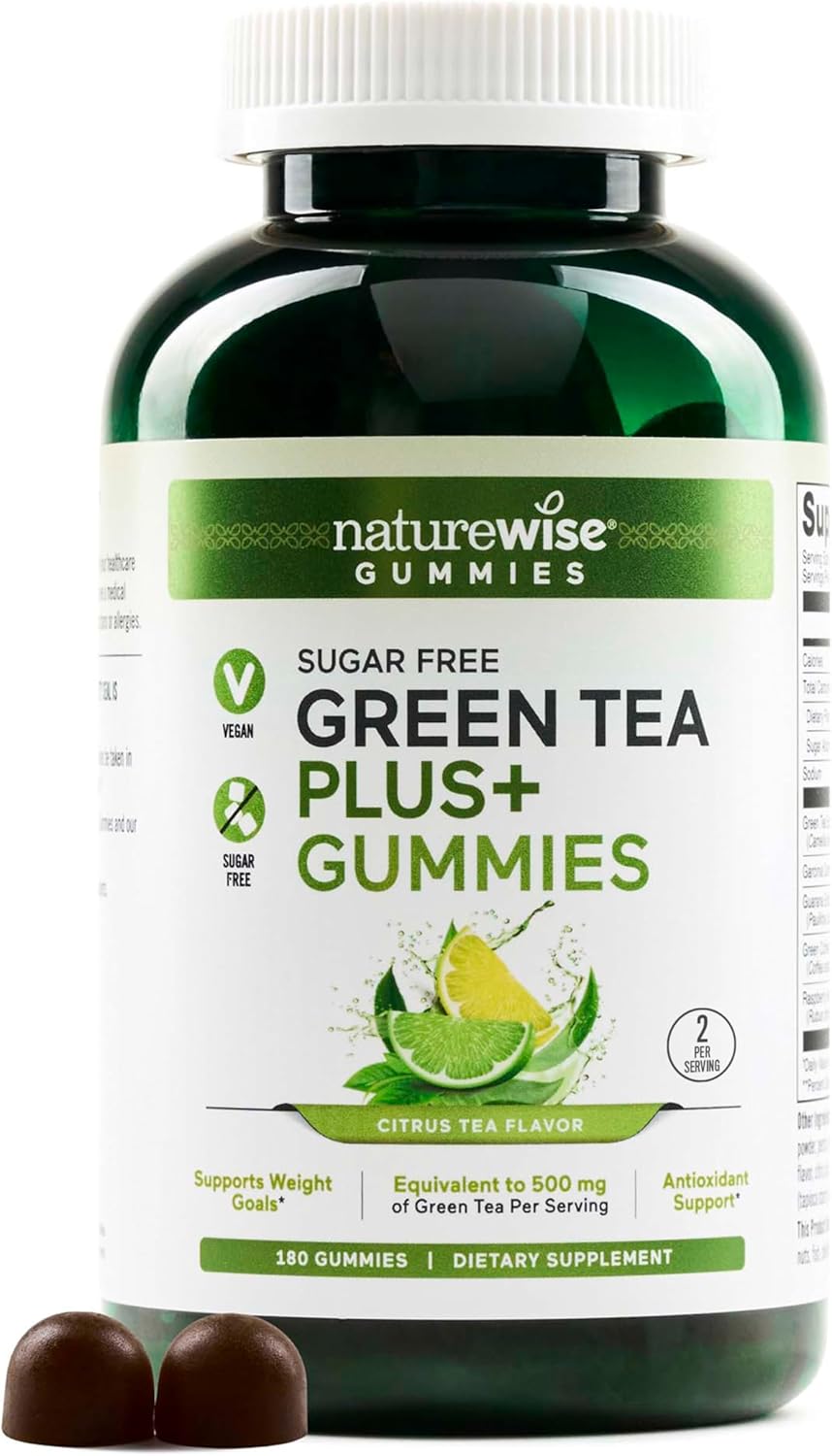 Naturewise Green Tea Gummies - Keto, Sugar Free - Supports Fitness Goals For Women & Men - 500Mg Green Tea + Raspberry Ketones, Garcinia Cambogia - Vegan, No Gluten - 180 Count[3-Month Supply]