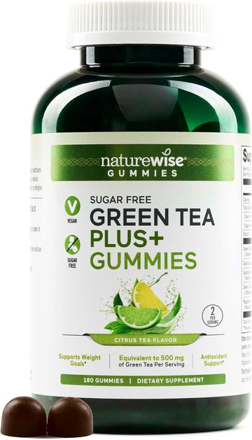 Naturewise Green Tea Gummies - Keto, Sugar Free - Supports Fitness Goals For Women & Men - 500Mg Green Tea + Raspberry Ketones, Garcinia Cambogia - Vegan, No Gluten - 180 Count[3-Month Supply]