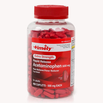 Timely Rapid Release Acetaminophen 500mg Caplets 400 Count- Extra Strength Pain Relief - Compared to Tylenol Acetaminophen Rapid Release - Migraine Relief, Cold Medicine, Back and Body Pain Reliever