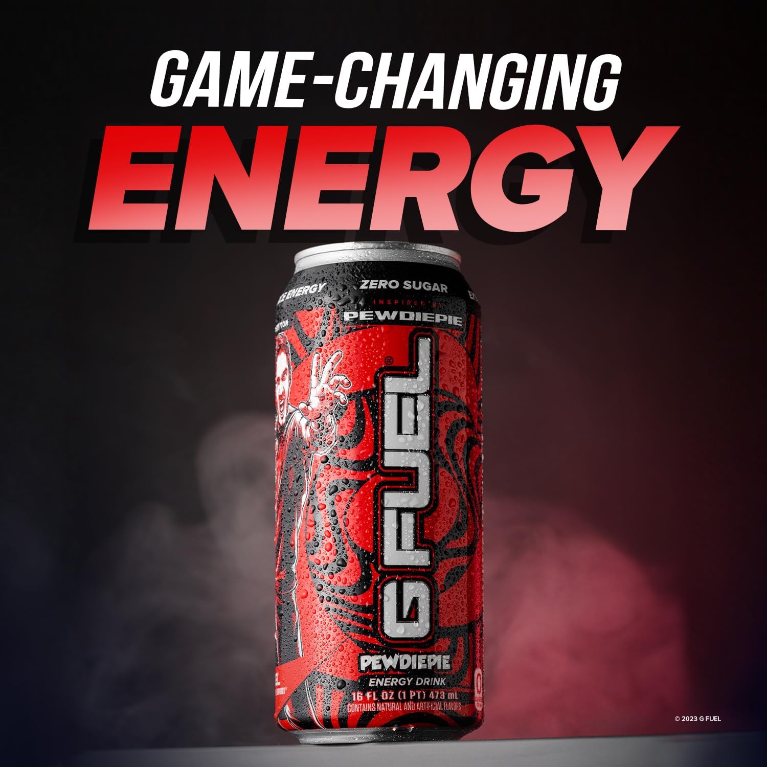 G Fuel Pewdiepie Energy Drink, Sugar Free, Healthy Drinks, Zero Calorie, 300 Mg Caffeine Per Carbonated Can, Lingonberry Fruit Flavor, Focus Amino, Vitamin + Antioxidants Blend - 12 Pack