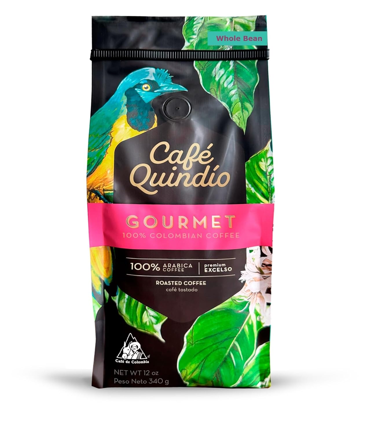 Cafe Quindio Gourmet Whole Bean Coffee, 100% Colombian Excelso Coffee (12 Oz / 340G)