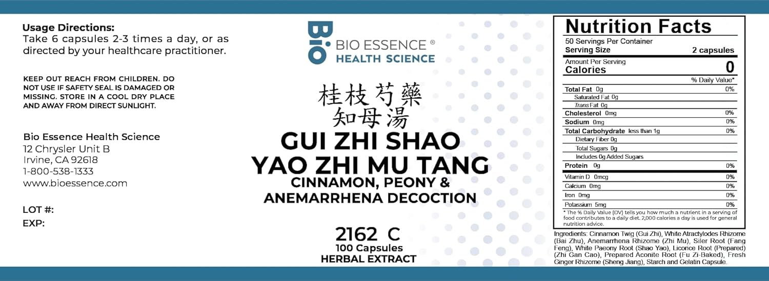 2162C Gui Zhi Shao Yao Zhi Mu Tang/Cinnamon, Peony & Anemarrhena Decoction 100 Capsules/Bottle (2 Bottles)