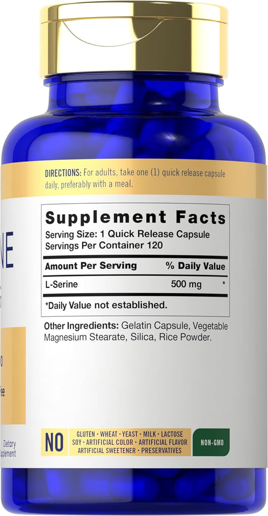 Carlyle L Serine Capsules 500 Mg | 120 Count | Non-Gmo & Gluten Free Supplement