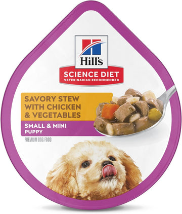 Hill's Science Diet Puppy, Puppy, Small & Mini Breeds Puppy Premium Nutrition, Wet Dog Food, Chicken & Vegetables Stew, 3.5 oz Tray, Case of 12
