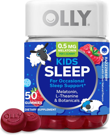 Olly Kids Sleep Gummy, Occasional Sleep Support, 0.5Mg Melatonin, L Theanine, Chamomile, And Lemon Balm Extracts, Childrens Chewable Supplement, Raspberry Flavor - 50 Count (Packaging May Vary)