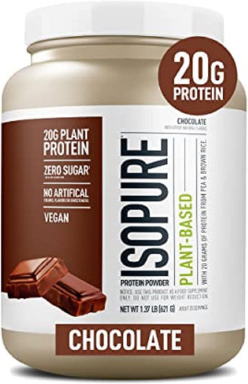 Isopure Chocolate Vegan Protein Powder, with Monk Fruit Sweetener & Amino Acids, Post Workout Recovery, Sugar Free, Plant Based, Organic Pea Protein, Dairy Free, 20 Servings (Packaging May Vary)