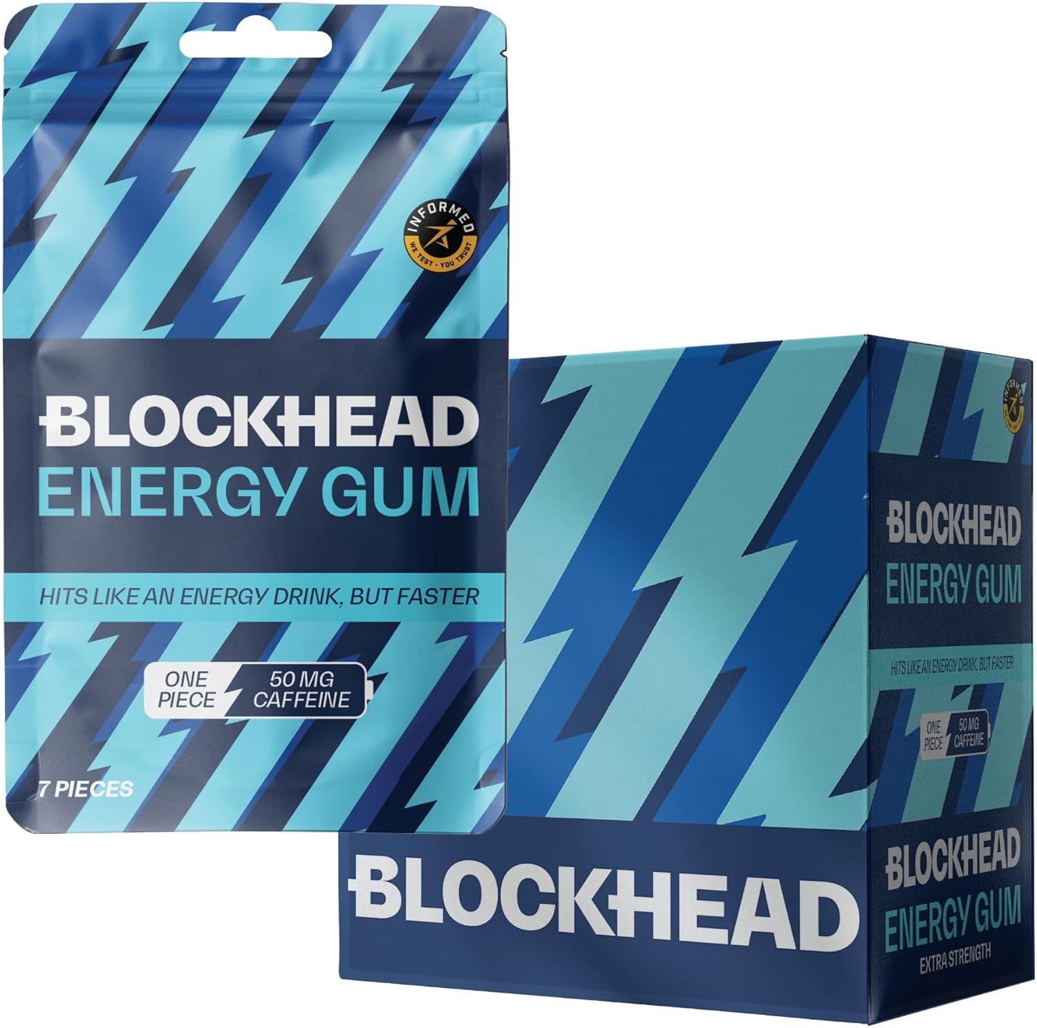 Blockhead Energy Gum Peppermint 120 Pieces - Caffeine Chewing Gum With Vitamins B1, B6 & B12 And Ginseng, Sugar-Free, Calorie-Free