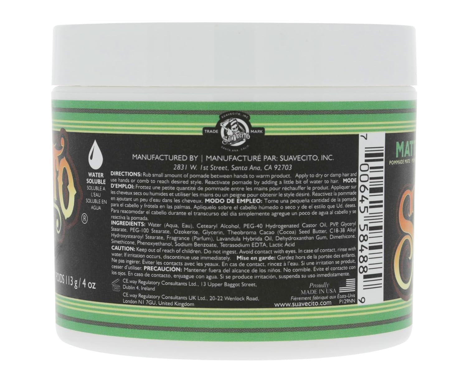 Suavecito Pomade Matte (No Shine) Formula 4 Oz, 2 Pack - Medium Hold Hair Pomade For Men - Matte Hair Paste For Natural Texture Hairstyles