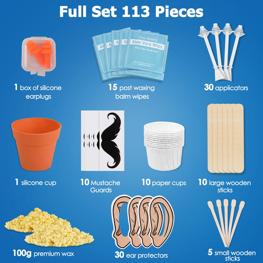 Ear Wax Hair Removal Kit 100G Ear & Nose Hair Wax Kit With 30 Pcs Nose Waxing Sticks For Men And Women At Home Earhair Removal Lastingkit Safe Easy Quick & Painless