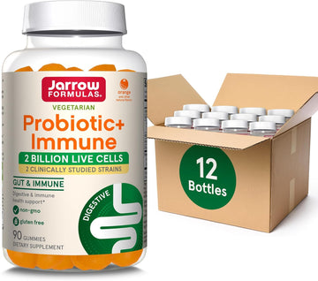 Jarrow Formulas Probiotic+ Immune Gummies, 2 Billion Cfu Supplement For Digestive Health And Immune Support, 90 Orange Flavor Probiotic Gummies, 45 Day Supply,12 Packs