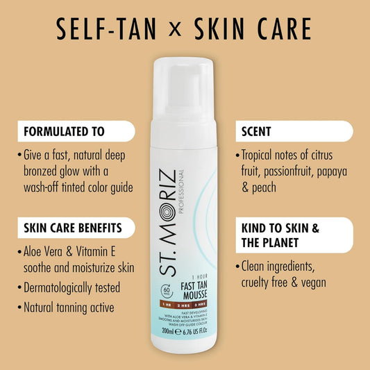 St Moriz Professional Extra Large 1 Hour Fast Tan Mousse | Fast Drying Vegan Express Fake Tan With Aloe Vera & Vitamin E | 1 Hour For Light Glow, 2 Hours For Medium Glow, 3 Hours For Dark Glow | 300Ml