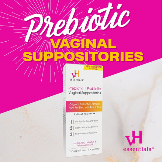 vH essentials Prebiotic PH Balanced Vaginal SuppositoriesBox, Original Version, 15 Count