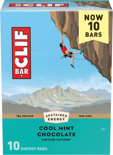 Clif Bar - Cool Mint Chocolate With Caffeine - Made With Organic Oats - 10G Protein - Non-Gmo - Plant Based - Energy Bars - 2.4 Oz. (10 Pack)