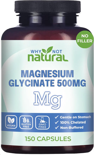 Magnesium Glycinate 500 mg Capsules Supplement - Vegan, 100% Pure, No Filler - Supports Sleep and Relaxation