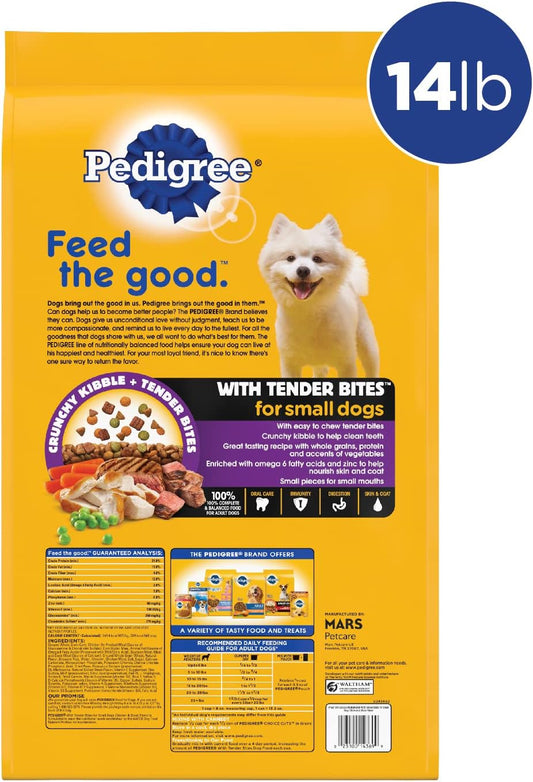 Pedigree with Tender Bites for Small Dogs, Complete Nutrition Adult Dry Dog Food, Chicken & Steak Flavor Dog Kibble, 14 lb. Bag
