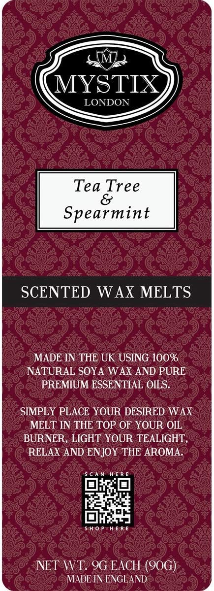 Mystix London | Tea Tree & Spearmint - Wax Melts Clamshell 90G (10 Cubes) | 100% Natural Soya Wax | Best Aroma For Home, Kitchen, Living Room And Bathroom | Perfect As A Gift | Handmade In Uk