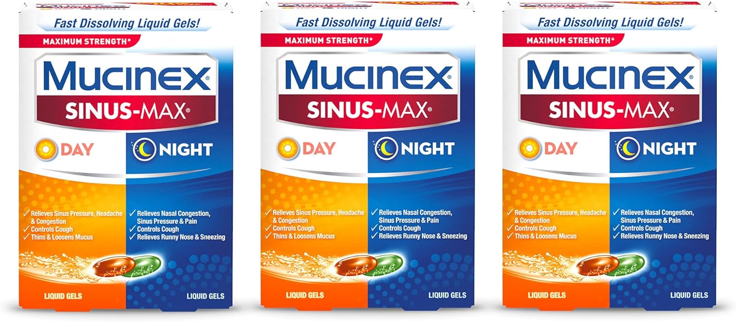 Mucinex Sinus-Max Max Strength Day & Night Liquid Gels , 24 ct (Pack of 3)