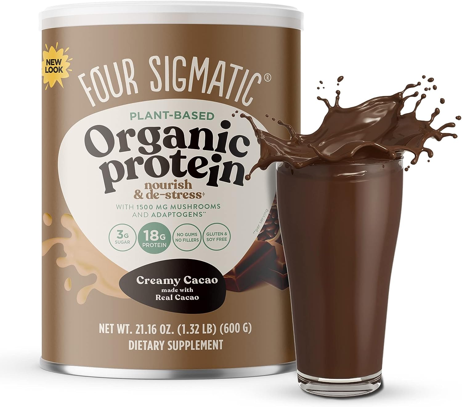 Four Sigmatic Organic Plant-Based Protein Powder Creamy Cacao Protein with Lion?s Mane, Chaga, Cordyceps and More | Clean Vegan Protein Elevated for Brain Function and Immune Support | 21.16 oz