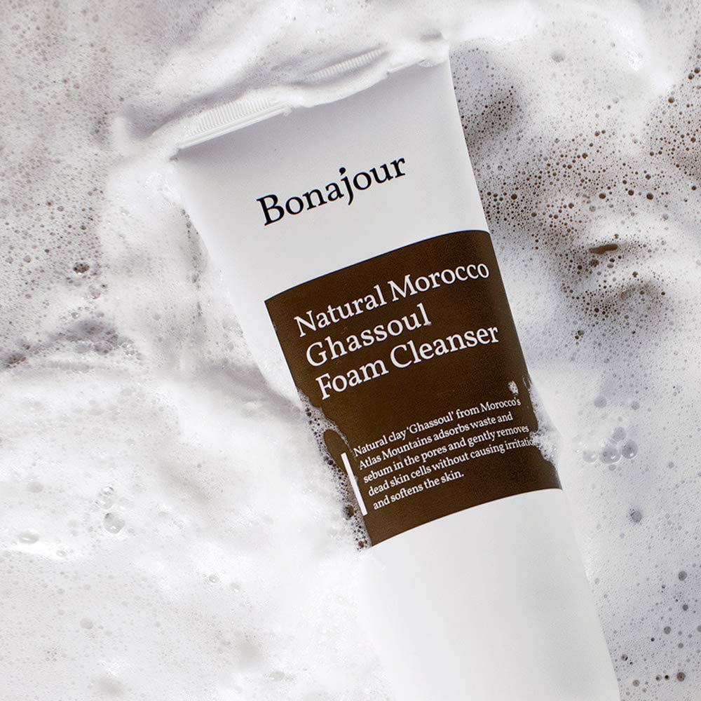 Bonajour Natural Morocco Ghassoul Foam Clenser For Daily Face Washing, Remove Make-Up & Pore Tightening 5.29 Fl. Oz