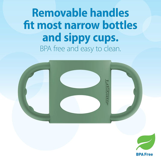 Dr. Brown'S Milestones 100% Silicone Baby Bottle Handles, Narrow, Removable Easy-Grip Transitional Sippy Cup Handles, Green, 4M+, 1 Pack