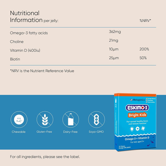 Eskimo-3 Bright Kids Fish Oil By Metagenics - Jelly Splats, 27 Servings