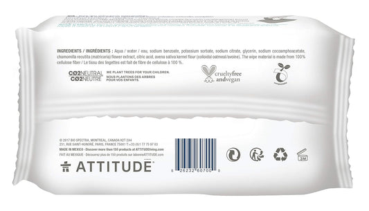 Attitude Oatmeal Sensitive Natural Baby Care Wipes, Vegan And Cruelty-Free, Unscented, 72 Wipes