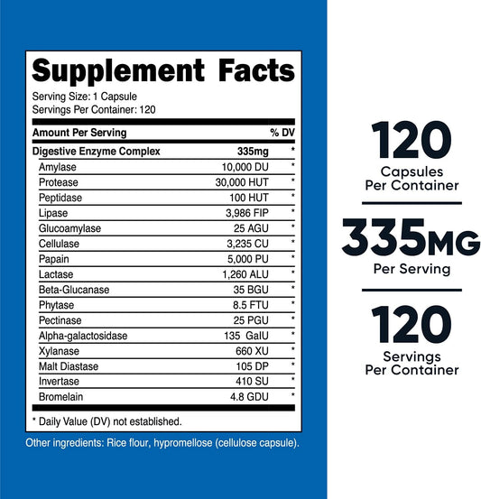 Nutricost Digestive Enzymes 335mg, 120 Capsules - Complete Digestive Enzyme Supplement