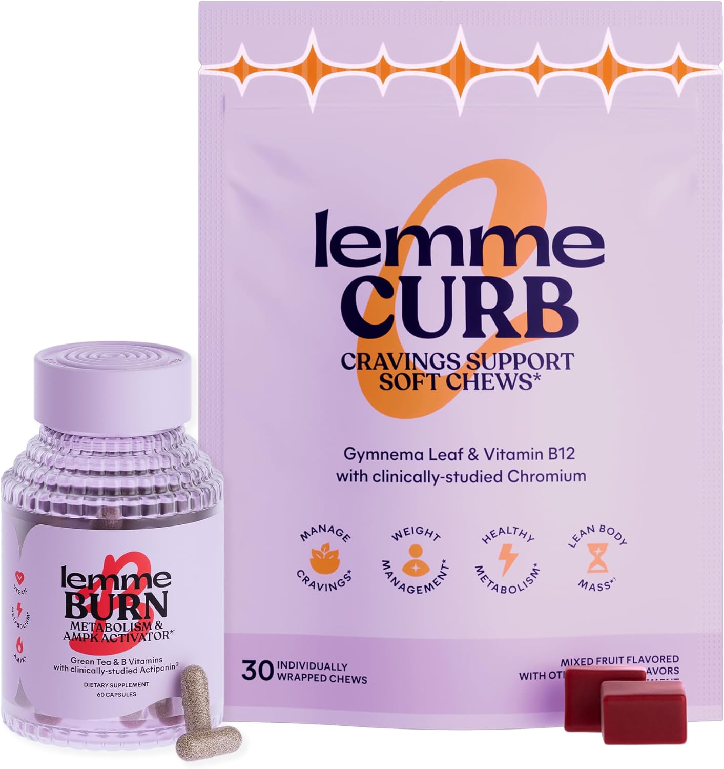 Lemme Burn Capsules And Curb Chews. Metabolism, Cravings Support & Weight Management With Clinically Studied Chromium Picolinate, Gynostemma, Cinnamon, Green Tea, Vitamin B6 & B12 - Gluten-Free