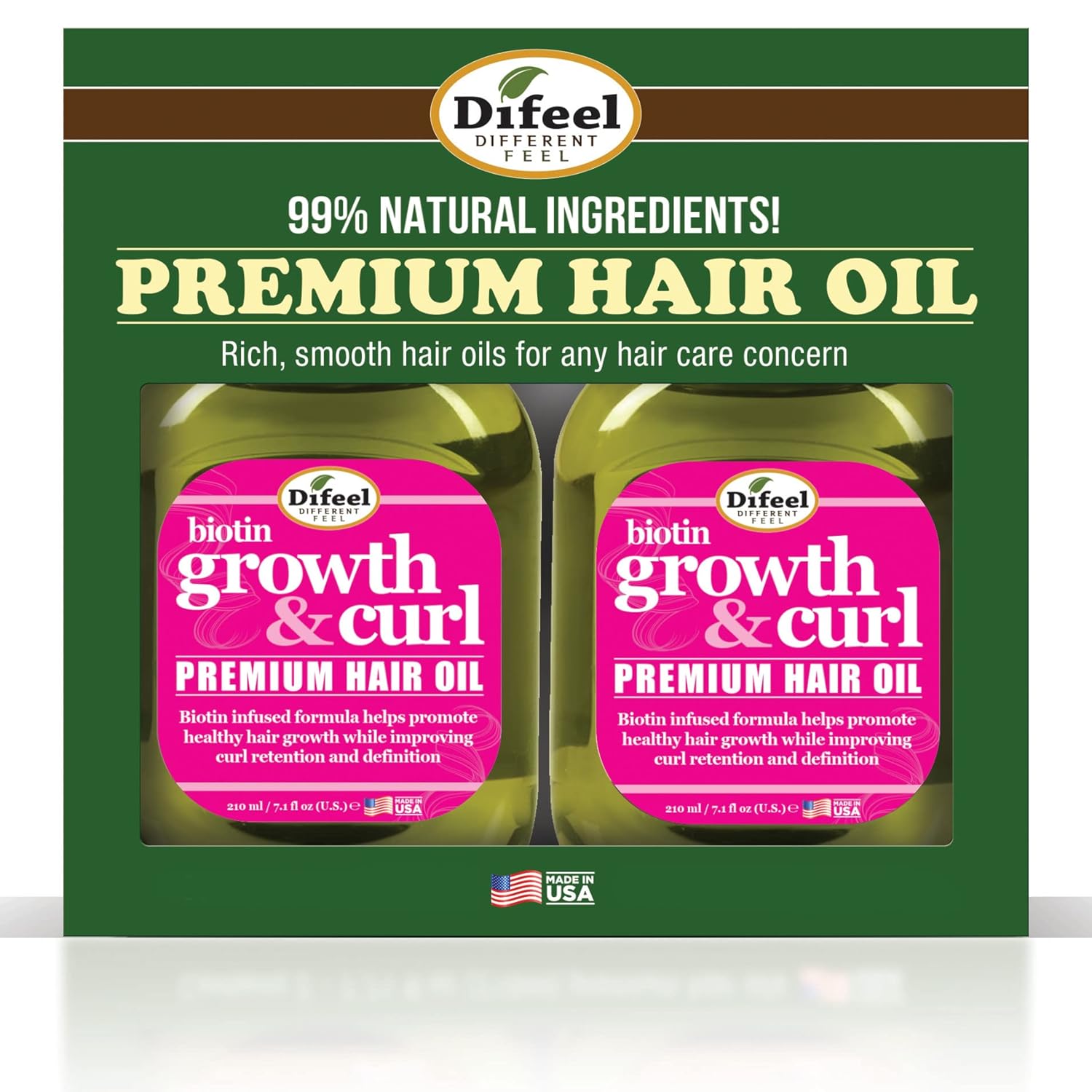 Difeel Biotin Growth & Curl Premium Hair Oil 7.1 Oz. - Deluxe 2-Pc Gift Set