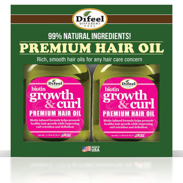 Difeel Biotin Growth & Curl Premium Hair Oil 7.1 Oz. - Deluxe 2-Pc Gift Set