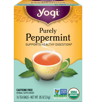 Yogi Tea Purely Peppermint Tea - 16 Tea Bags Per Pack (4 Packs) - Caffeine-Free, Organic Peppermint Tea Bags - Offers Digestive Support - Made From Organic Peppermint Leaves