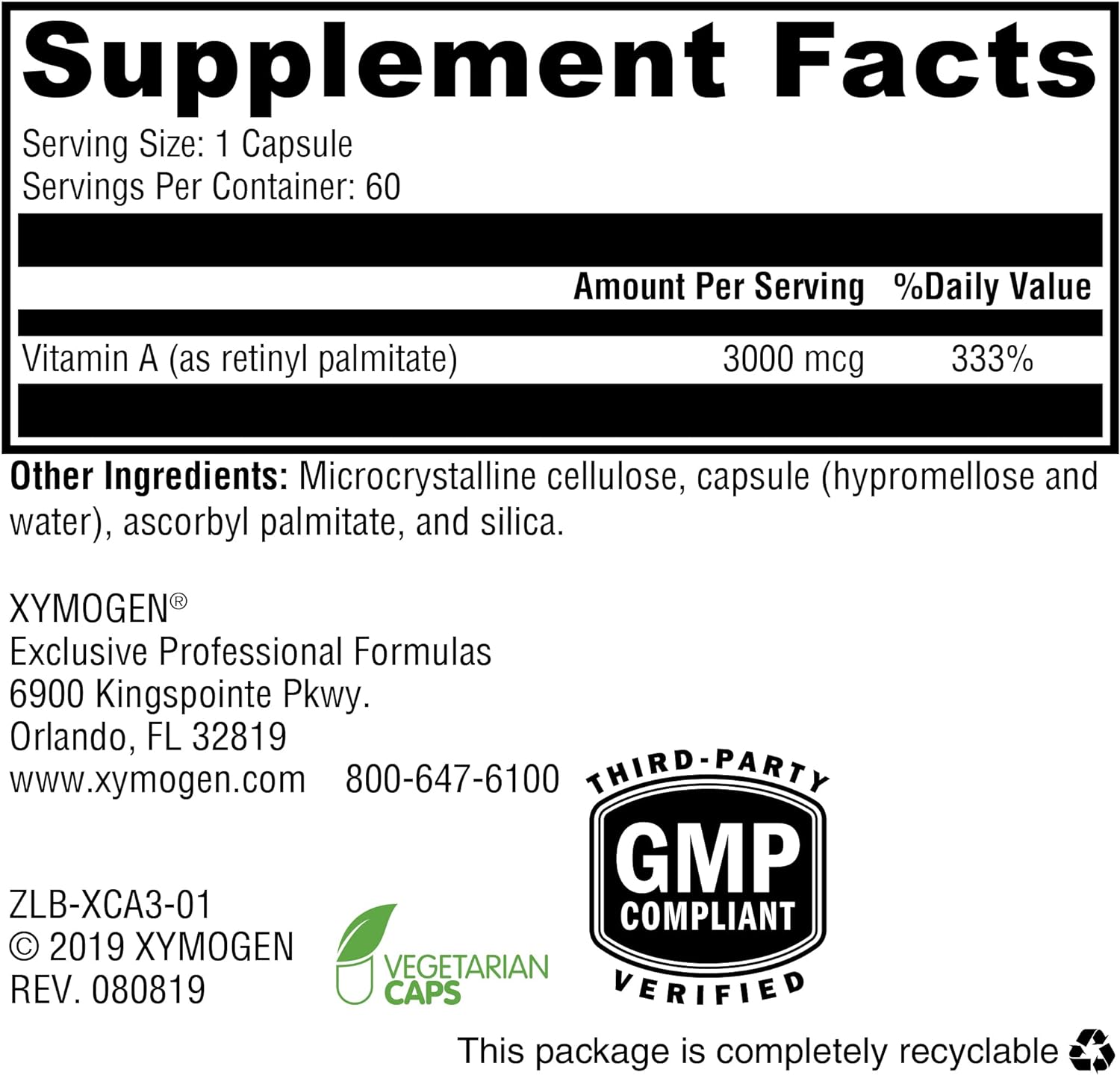XYMOGEN Xcellent A 3000-10,000 IU High-Potency Vitamin A Supplement (R