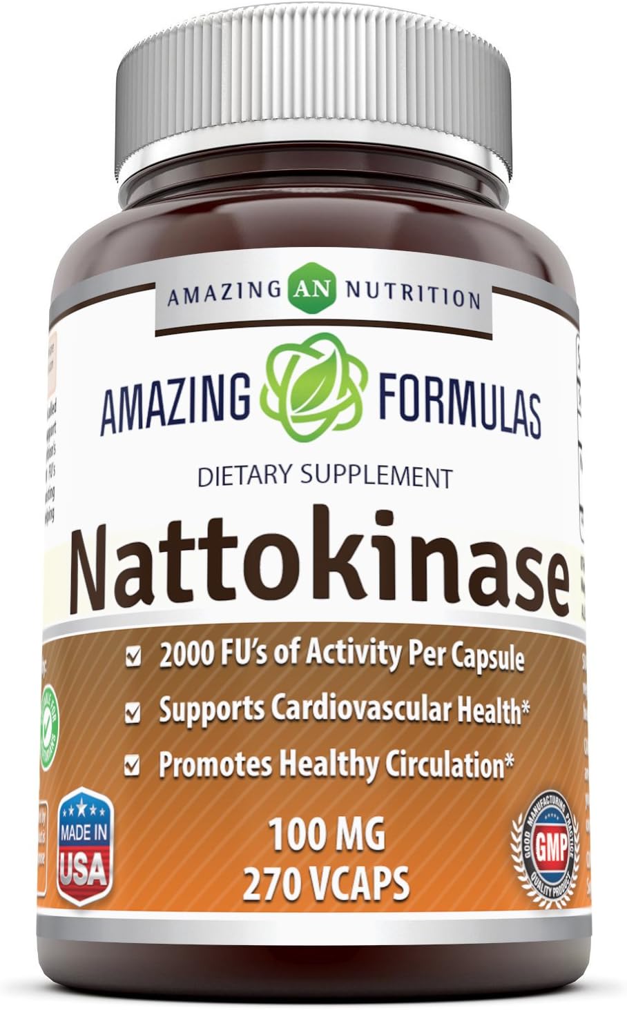 Amazing Formulas Nattokinase Dietary Supplement 100 Mg Veggie Capsules Supplement | 2000 Fu Enzyme Activity | Non-Gmo | Gluten Free | Made In Usa (270 Count)
