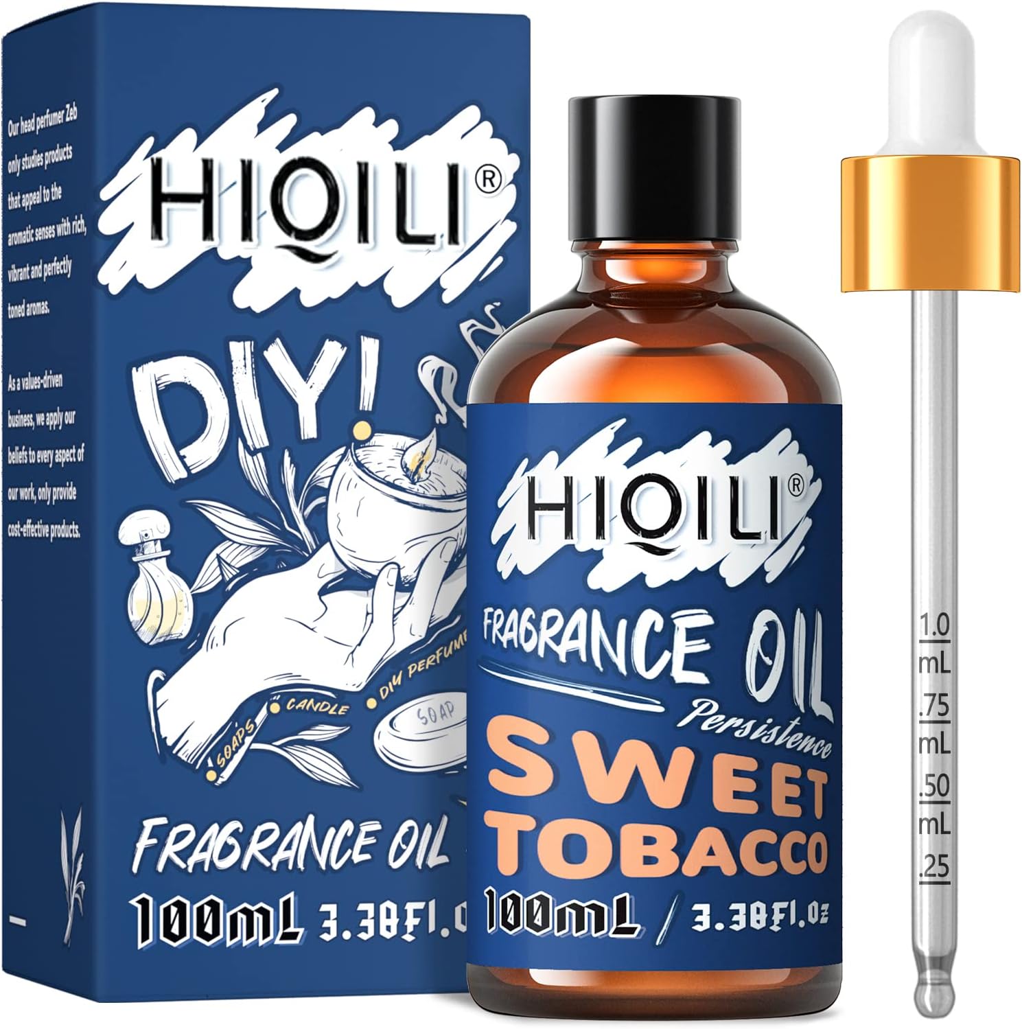 HIQILI Sweet Tobacco Fragrance Oil 100ml, Essential Oils for Diffuser Soap Slime Candle Making, Scented Oil for Car Freshies & Home Aromatherapy, 3.38 Fl Oz, Christmas Gifts for Women Men