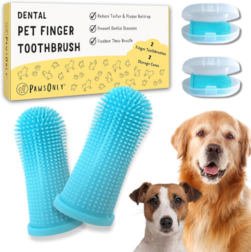 Pawsonly | Dog Finger Toothbrush | Set Of 2 With Storage Cases | 360 Degree Soft Bristles | Safe Silicone | Reusable & Flexible | Gentle Teeth Cleaning | Removes Plaque & Tartar (Pink)