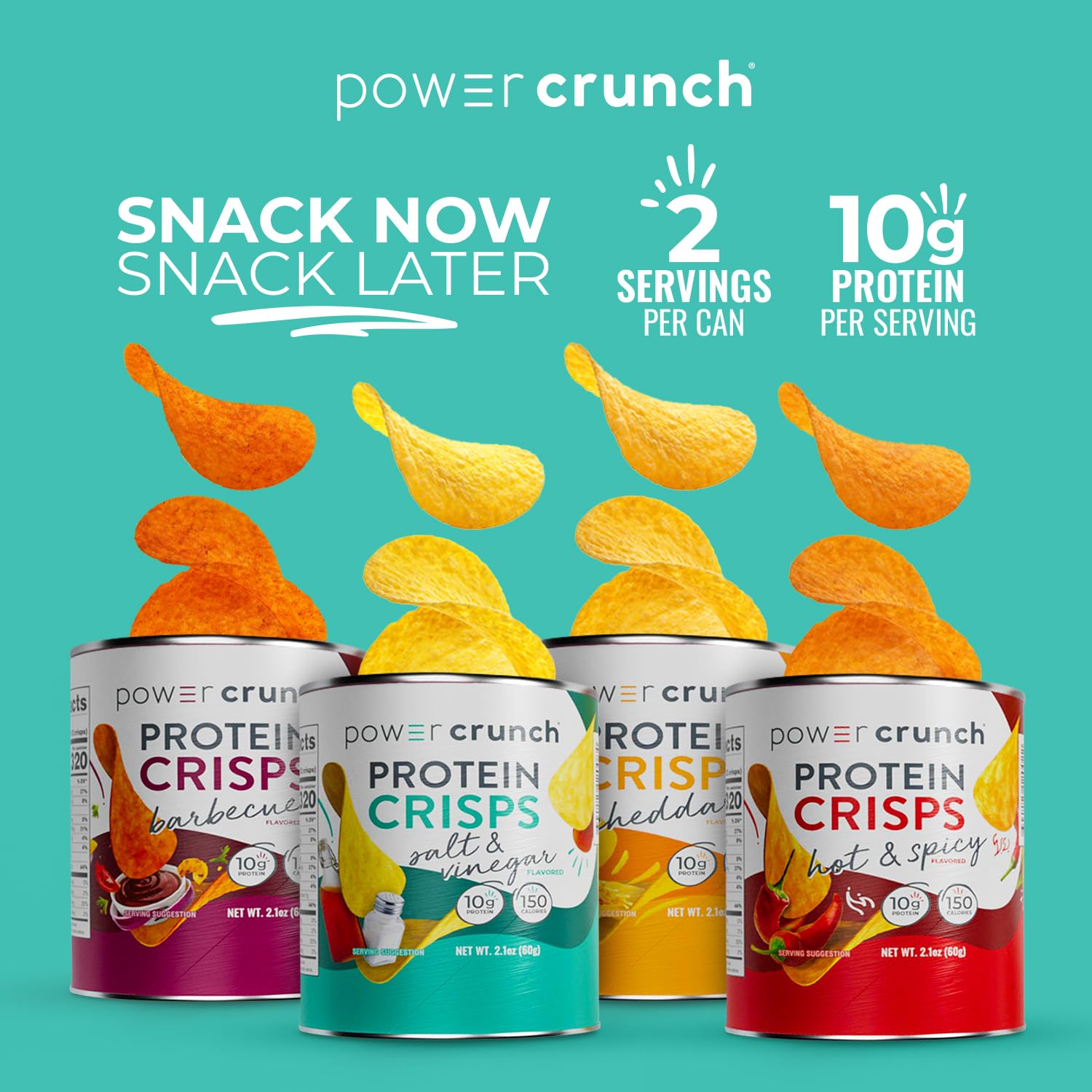 Power Crunch Protein Crisps Variety Pack, Cheddar, Hot & Spicy, Bbq, A Potato Style Protein Chip Snack, 10G Of Protein, 1.05 Ounces Per Serving (2 Of Each Flavor)