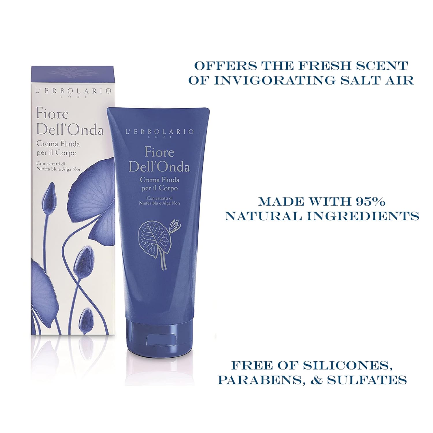 L’Erbolario Fiore Dell’Onda Fluid Body Cream - Dry Skin Moisturizing Cream With Vitamin E - Seaweed And Water Lily - Fresh, Marine Fragrance - 6.7 Oz : Body Gels And Creams : Beauty & Personal Care