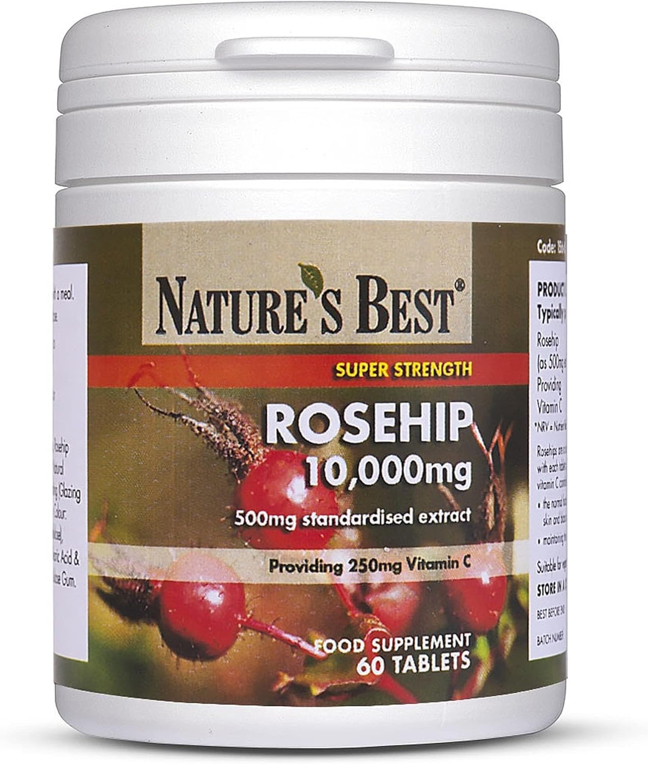 Rosehip Tablets 10,000Mg | 60 Vegan Tablets | One-A-Day | 2 Month’S Supply | High Strength | With 250Mg Vitamin C For Normal Collagen Formation | Perfect Partner To Turmeric | Uk Made