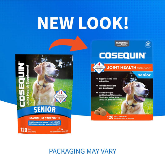 Nutramax Cosequin For Senior Dogs Joint Health Supplement, Contains Glucosamine, Plus Chondroitin, Msm, Omega-3S And Beta-Glucan, Supports Joint, Skin And Coat, Immune Health, Soft Chews, 120 Count
