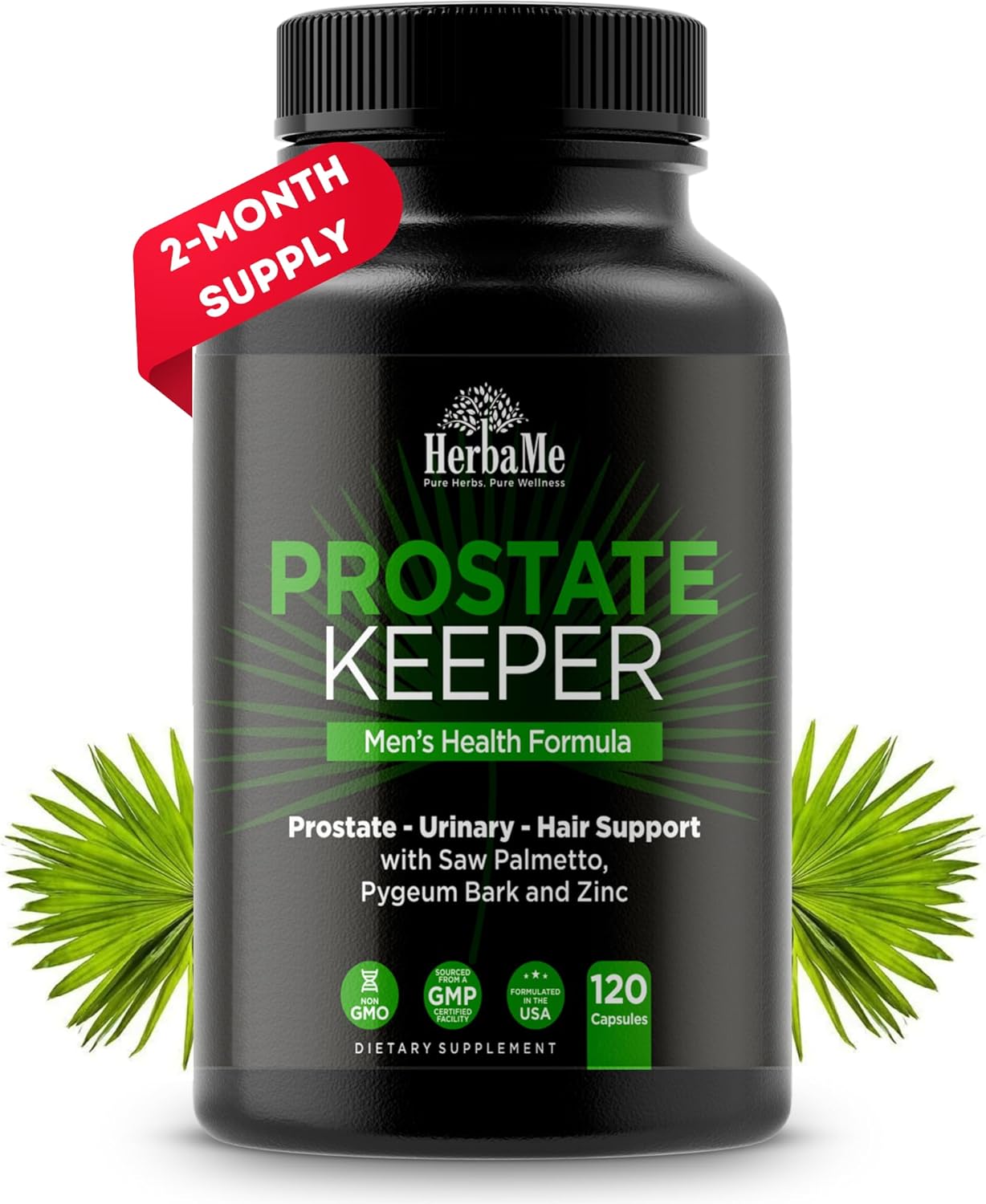 Prostate Support Supplement For Men With Saw Palmetto, Pygeum Bark, Pumpkin Seed And Zinc, Urinary Tract Health And Hair Growth, Dht Blocker And Bladder Control, 120 Capsules
