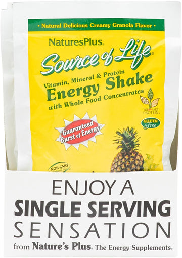 Natures Plus Source Of Life Energy Shake Packets, 8 Pack - 8 Individual Servings - Energy Boosting Multivitamin, Mineral & Protein Shake - Whole Food Concentrates - Non-Gmo, Gluten-Free - 8 Servings