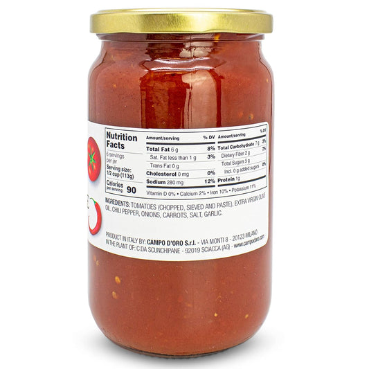 Arrabiatta Tomato Sauce 24 Oz, Campo D'Oro, Pasta Sauce, Italian Specialties & Italian Food. 100% Made In Italy