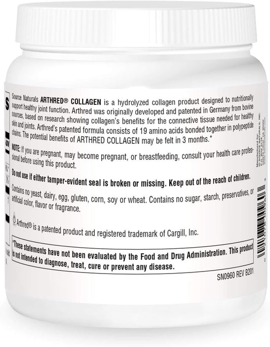 Source Naturals Arthred Collagen Protein Powder - Unflavored Quick Dissolve Hydrolyzed Peptides - Anti Aging Support For Bone, Joint & Skin Health - 9 Oz (30 Servings)