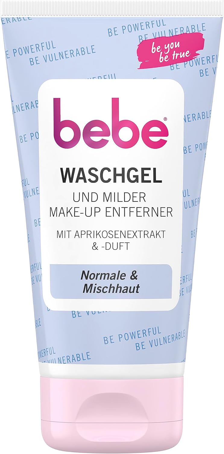 bebe Wash Gel & Mild Eye Makeup Remover (150 ml), Fruity Scented Facial Cleanser with Apricot Extract for Normal Skin & Combination Skin