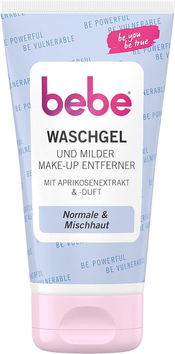 bebe Wash Gel & Mild Eye Makeup Remover (150 ml), Fruity Scented Facial Cleanser with Apricot Extract for Normal Skin & Combination Skin